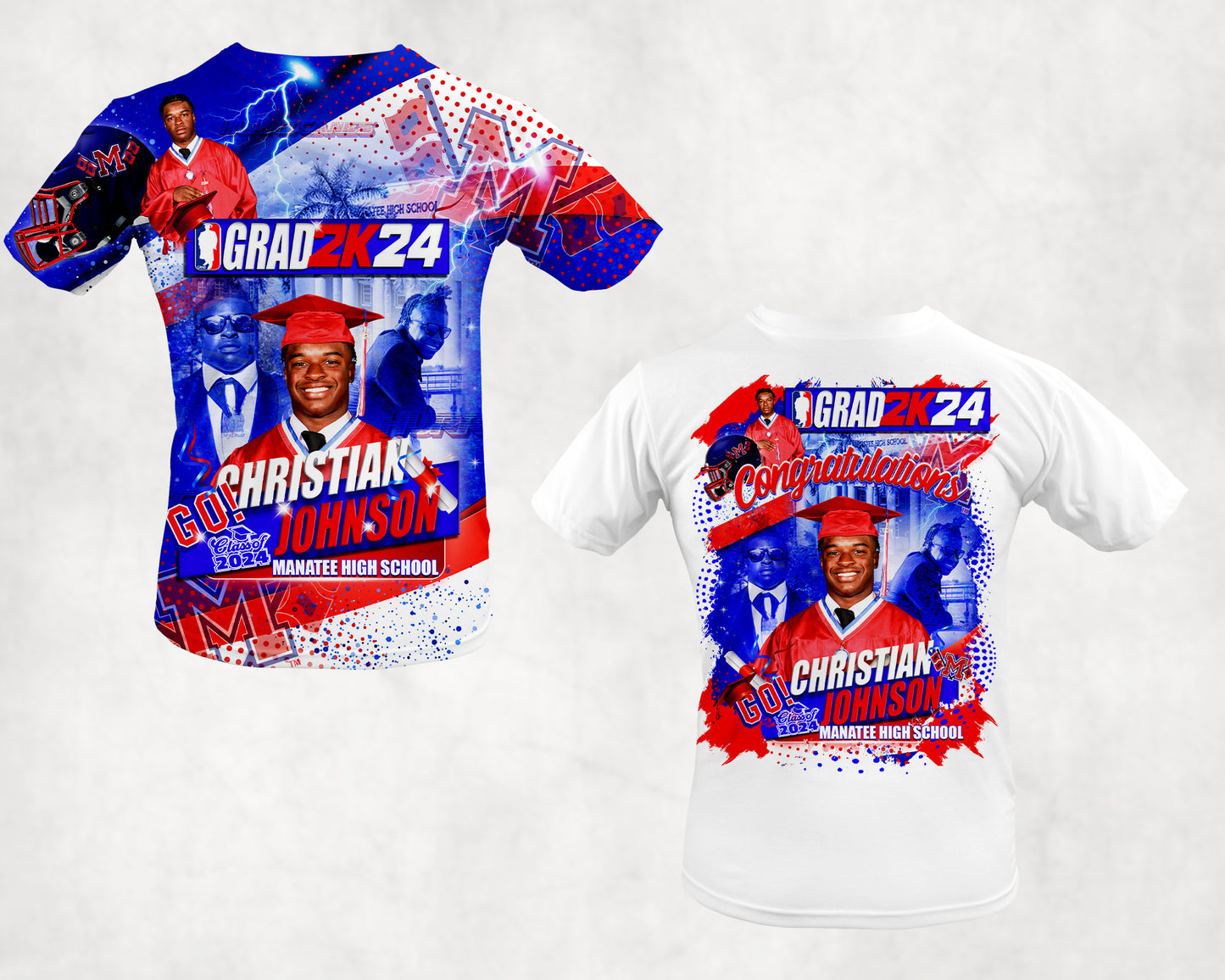 Manatee Hurricanes Graduation 2024 Allover or Centered Front Custom