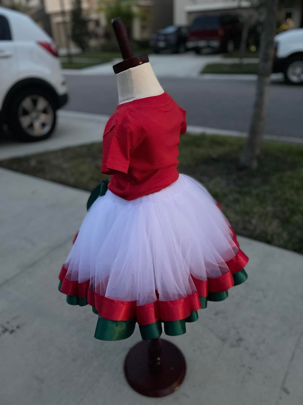 Little Girl Christmas Tutu Set White w/Green & Red