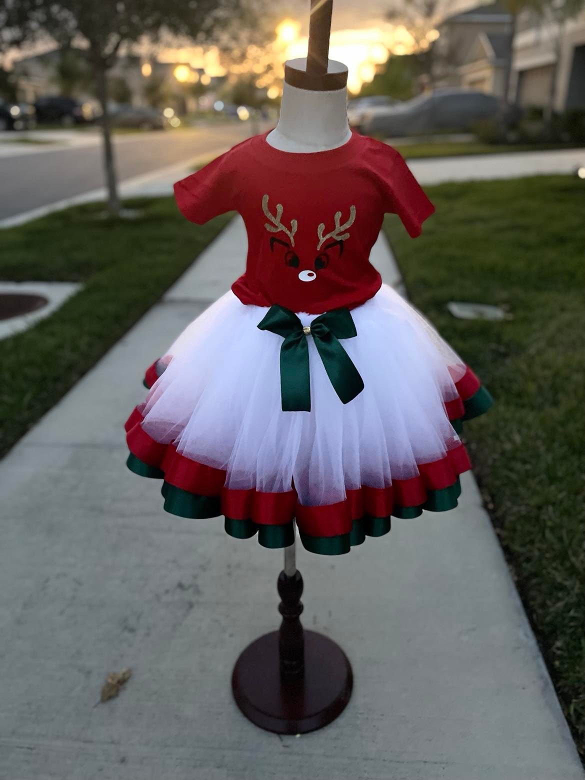 Little Girl Christmas Tutu Set White w/Green & Red