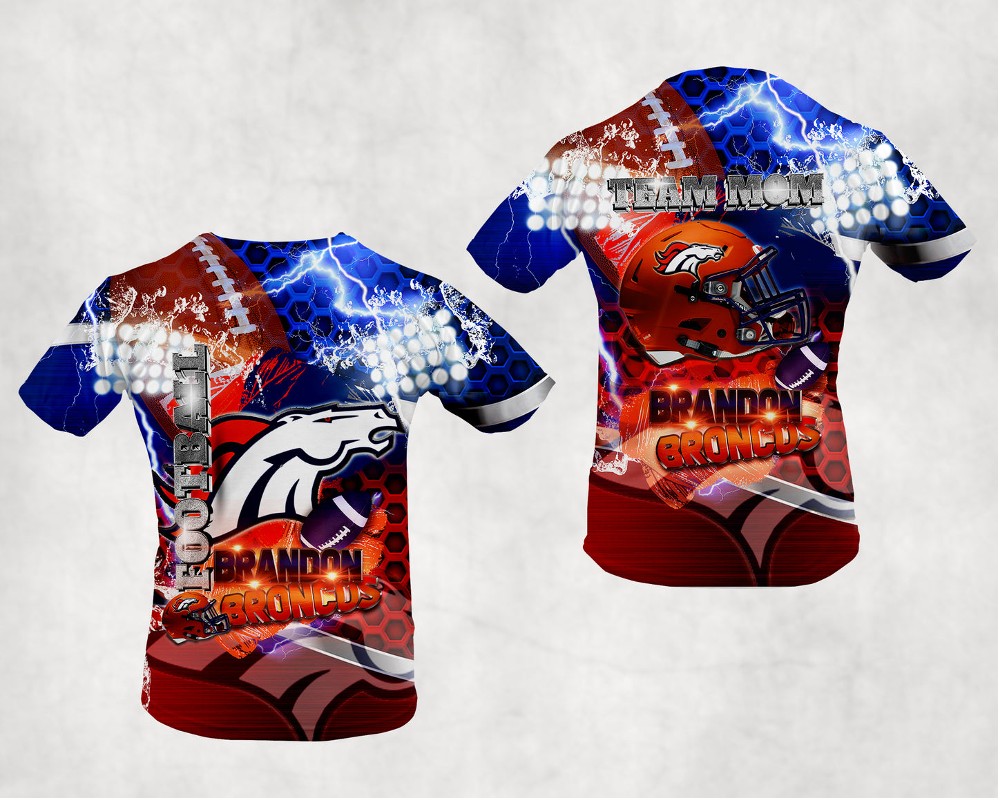 Brandon Broncos Little League Football Team Allover T-Shirt Design