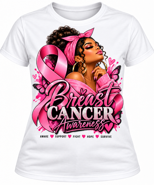 White Breast Cancer Awareness pink ribbon women's graphic T-shirt