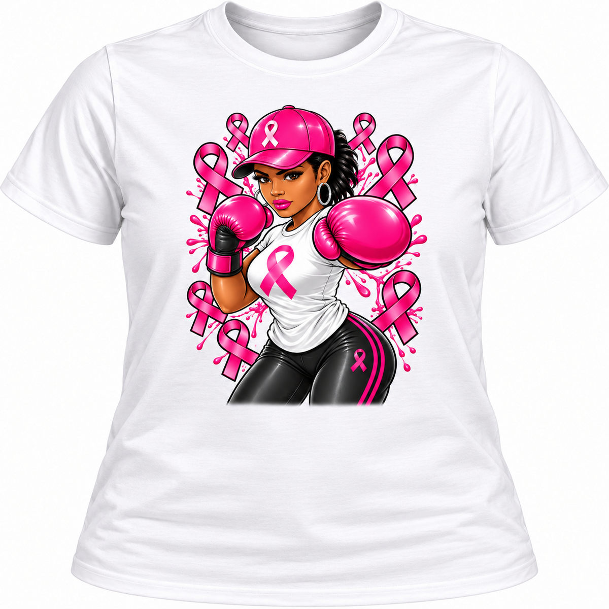 White breast cancer awareness boxing graphic T-shirt
