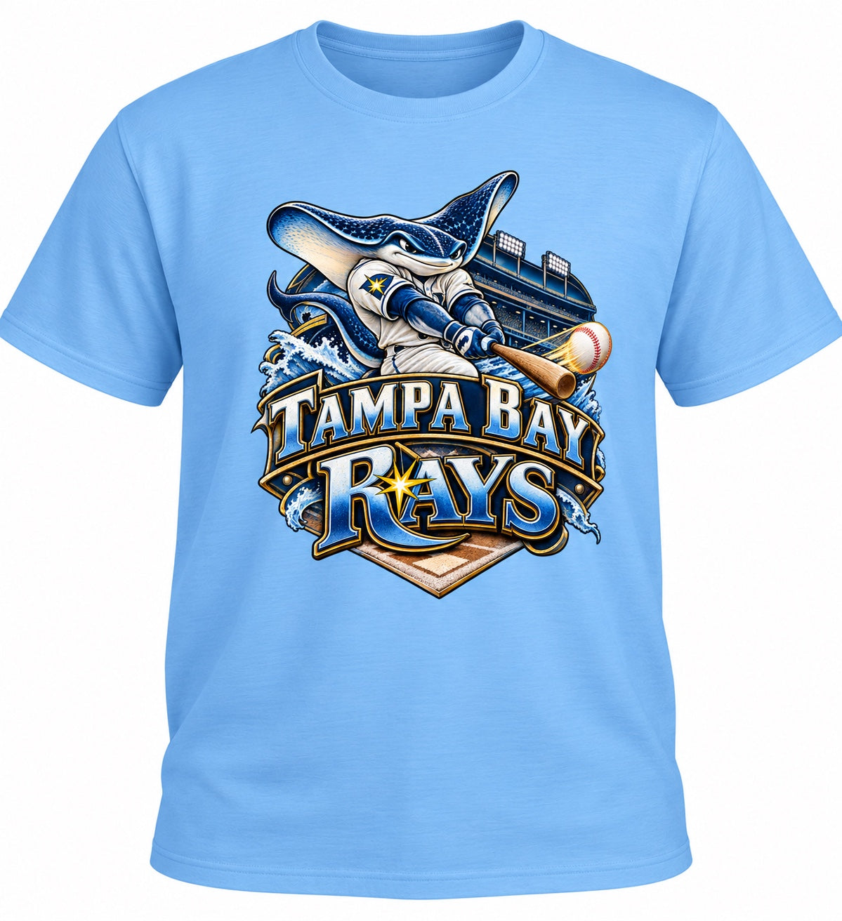 Light blue Tampa Bay Rays baseball graphic T-shirt