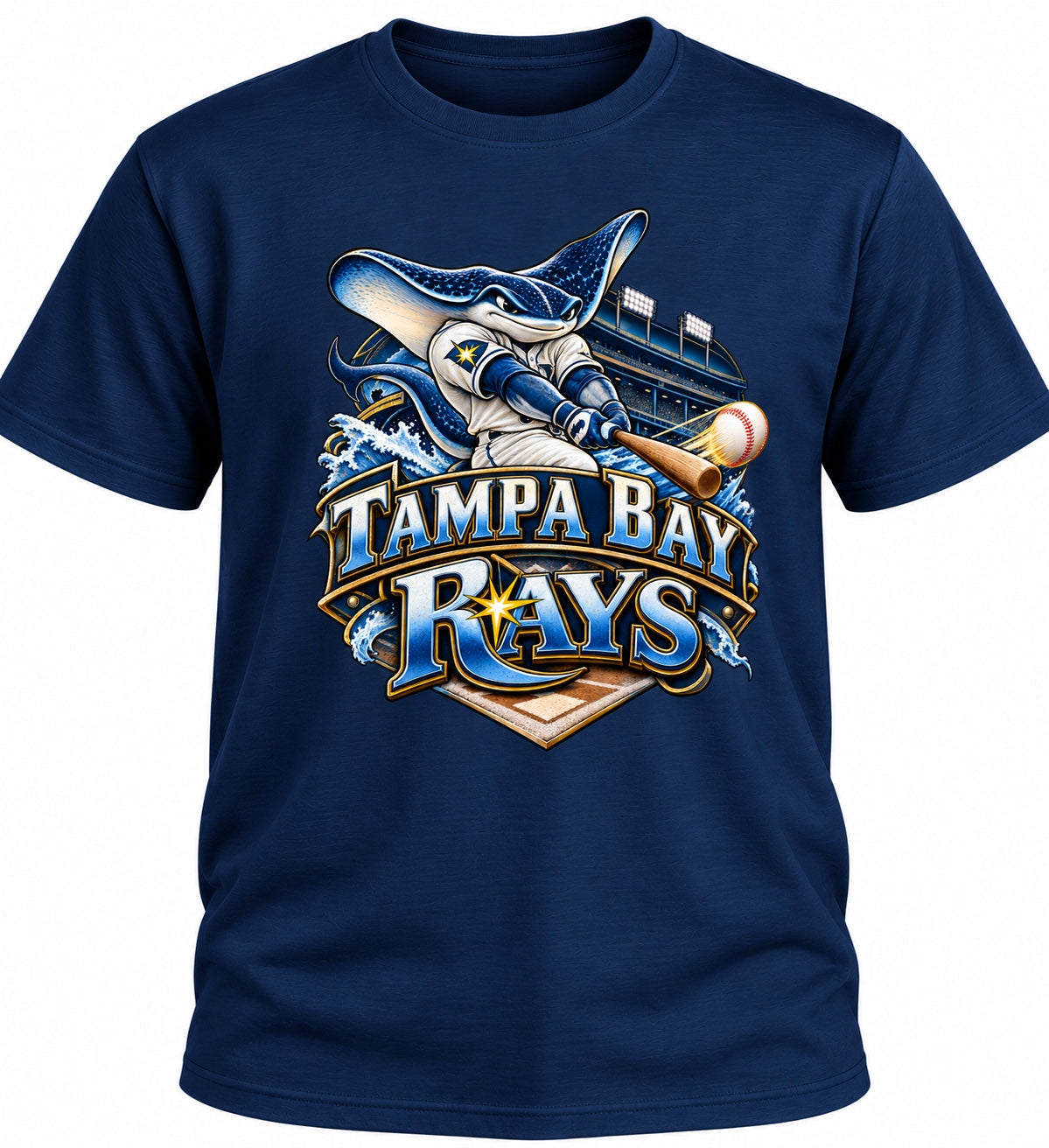 Navy blue Tampa Bay Rays baseball graphic T-shirt