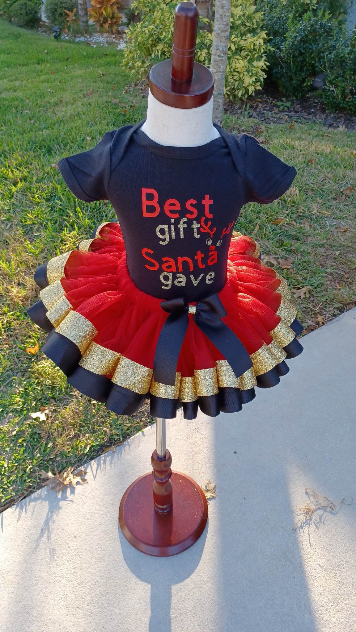 Christmas Tutu Set Red w/Black & Gold Ribbon Trim
